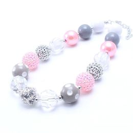 Fashion New Style Kid Chunky Necklace Grey+Pink Color Bubblegum Bead Chunky Necklace Children Jewelry For Toddler Girls