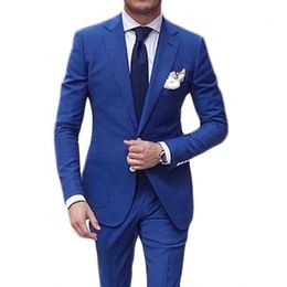 Royal Blue Mens Wedding Tuxedos Two Button Groom Groomsmen Tuxedos Popular Man Blazers Jacket Excellent 2 Piece Suits(Jacket+Pants+Tie) 1429