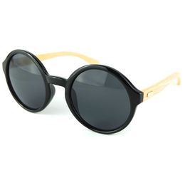 Hand Made Bamboo Sunglasses Black Round Frame Wood Temples For Women And Men 4 Colours Wholesale Melody2041