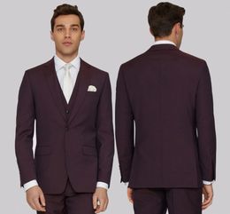 Burgundy Men Suits Tuxedos For Wedding Three Pieces Dark Groom Bridal Suits Custom Made Groomsmen Suits(Jacket+Vest+Pants)