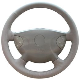 Custom Made DIY Anti Slip Beige Leather Car Steering Wheel Cover for Benz W210 E240 E63 E320 E280 2002