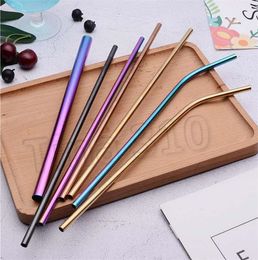 Fashion Drinking Straw 5pcs/set Reusable Stainless Steel Eco-Friendly Straight/ Bend Metal Straw with Cleaner Brush bag Bar Accessories 4949