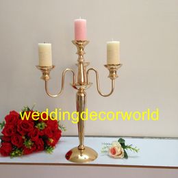 New style Wholesale Silver/Gold Metal Candle Holder 3-arms Candle Stand Wedding Candlestick Candelabra Drop decor0773