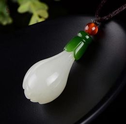 Natural Xinjiang Hotan White Jade Magnolia Flower Pendant Hotan Jasper Full Bead Pendant Women's Gold Silk Jade Pendant