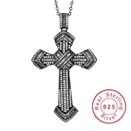 Luxury Jewellery Christianity Cross Pendants sona diamond painting full Real 925 silver & Black gold Hip hop Necklace For women men