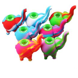 Elephant pattern mini bubbler Water Pipes Colourful Silicone Smoking Pipe Food Grade Silicone Oil Rigs bong Hookahs with Glass Bowl IN STOCK