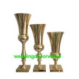 New style Gold Candle Holders Metal Candlestick Flower Vase Table Centerpiece Event Flower Rack Road Lead Wedding Decoration ecor0552