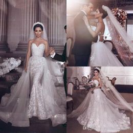 2020 Saudi Arabia Mermaid Wedding Dresses with Detachable Train Sweetheart Luxury Beaded Crystal Berta Bridal Gowns Vestidos De Noiva