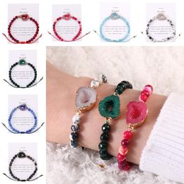Natural Stone Bracelet 6mm Agate Bead 7 Colors Resin Couple Bracelets Handmade Woven Rope Bangle Friendship Jewelry Birthday Gift