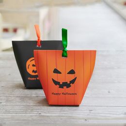 500pcs Halloween creative funny pumpkin folding box candy biscuit gift box 6X6X10cm three color choice