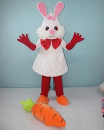 Discount factory sale lovely white bunny rabbit mascot costume with carrot for adults