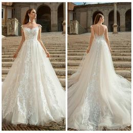 Elegant Sheer A-Line Wedding Dresses Bridal Gowns Scoop Zipper Formal Long Lace Appliques Garden Cheap Vestidos De Marriage Customised