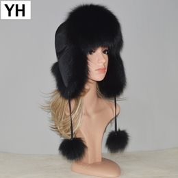 Nuovo stile inverno genuino vera pelliccia di volpe cappello donna 100% naturale vera pelliccia di volpe berretto 2018 qualità calda Russia vera pelliccia di volpe berretti D19011503