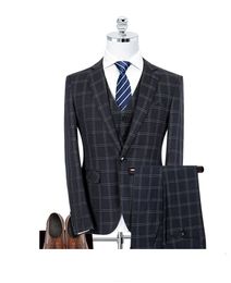 Classic Black Plaid Men Wedding Tuxedos Slim Fit One Button Prom Suits Man Party Blazer Suit (Jacket+Vest+Pants)