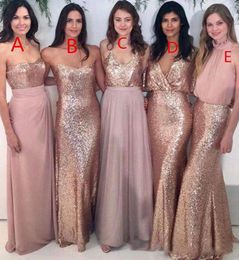 5 Styles Long Bridesmaid Dresses 2019 Summer Sequined And Chiffon Mermaid Maid Of Honour Gowns For Wedding Cheap Bridesmaid Dress