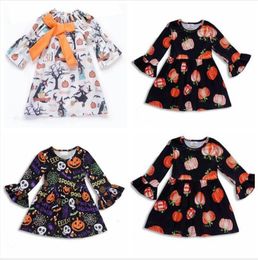 Girls Dresses Kids Designer Clothes Halloween Pumpkin Dresses Print Long Sleeve Ruffle Dress Princess Casual Dance Tutu Party Dresses C6010