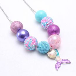 New Arrivel Mermaid Tail Kid Chunky Necklace Beaded Chain Girls Bubblegum Beads Charm Pendant Chunky Necklace Jewellery For Children