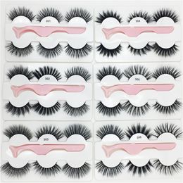 3 pairs faux mink eyelashes with tweezers New 3 Pairs /set with 1pc tweezer Thick Wispy Long Fluffy Dramatic Lashes