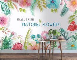Custom wallpaper Small fresh hand-painted Coloured flowers background wall living room bedroom TV background mural 3d wallpaper
