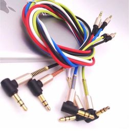 3.5mm aux cable 90° right angle head for speaker device mp3 phone radio sound 1 Metre multi Colours male to male