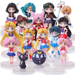 16pcs / lot Anime Sailor Moon Chiffres Q Version Tsukino Usagi Marin Mars Mercury Jupiter Vénus Saturne PVC Figure Jouets