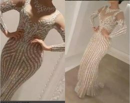 Yousef Aljasmi Langarm Abendkleider Luxury Crystals Gold Abendkleid Zuhair Murad Celebrity Prom Dresses Kleider für besondere Anlässe