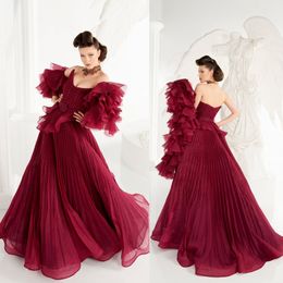 Burgundy Elegant Prom Dresses 2019 Tiered Tulle Strapless Backless Long Party Gowns With Wraps Evening Dress