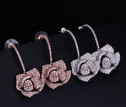 Vecalon Brand Flower Style Dangle earring Full Diamond Rose Gold Filled Engagement wedding Drop Earring for women