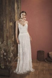 Sheath Wedding Dresses Spaghetti Sleeveless Appliques Beads Sequins Chiffon Wedding Dress Sweep Train Vestidos De Novia