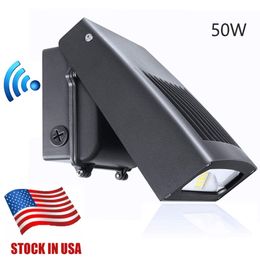 US Stock 50W LED Wall Pack Light with Dusk-to-Dawn Photocell, 0-90° Adjustable Lamp Body, 5000K 5500 Lumens, 300 Watt HPS/HID Replacement,