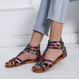 Designer-ndy Beach Nation Wind Flat Bottom Flower Colour Rome Woman Sandals