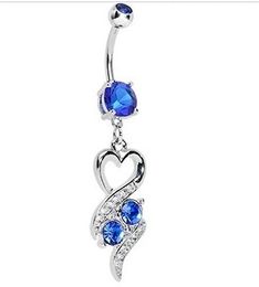 Cute Heart Crystal Body Jewellery Piercings Stainless Steel Rhinestone Navel & Bell Button Piercing Dangle Rings for Women Gift