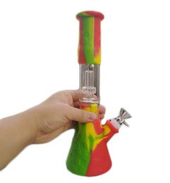 Silicone Bongs pipe honey comb bong water oil smoking heady beaker Dab Rigs Percolators Perc Removable 11.42 inch Straight With Glass Bowl