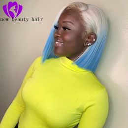 Hotselling black roots ombre blue Colour Short Bob Wigs Brazilian full Lace Front Wig synthetic heat resisatant hair For Black Women