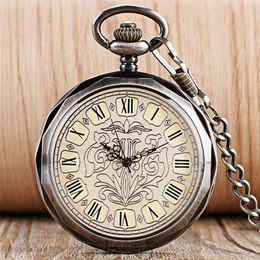 Vintage Steampunk Hand Winding Mechanical Pocket Watch Skeleton Clock Roman Numeral Dial Pendant Chain for Men Women Wedding Xmas Gift