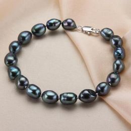 -Vintage Barock Black Pearl Armband für Frauen 7-8 MM Süßwasser Perlen Strang Armbänder Partei Schmuck Geschenke