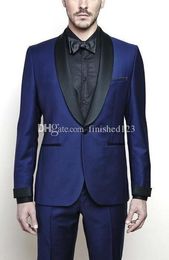 Latest Design One Button Blue Wedding Groom Tuxedos Shawl Lapel Groomsmen Men Suits Prom Blazer (Jacket+Pants+Tie) NO:2045