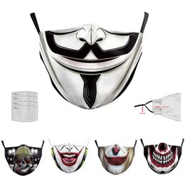 Costume Halloween Digital Printing Mask 2 Layers Adult Masquerade Party Joker Face Masks Reusable Anti-fog Cosplay Mascherine