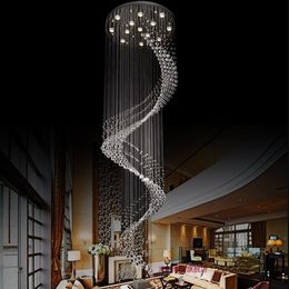 new design long spiral chandeliers crystal lighting Dia80*h300cm stairs light LLFA