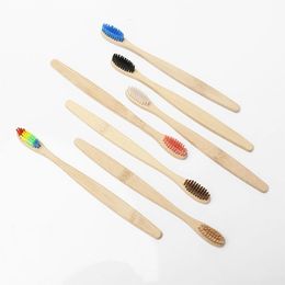 7 Colours available Head Bamboo Toothbrush Wholesale Environment Wooden Rainbow Bamboo Toothbrush Oral Care Soft Bristle Free DHL