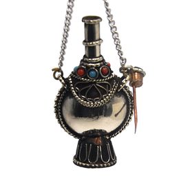 2019 New Tibetan Brass Snuff Bottles Nepal Handicraft Pendant 56MM Huge Tibetan Turquoise Coral Vajra Dorje Spoon Snuff Snorter Nasal Pipes