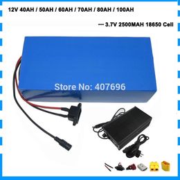 500W 12V Electric bike battery 12V 3S 40AH 50AH 60AH 70AH 80AH 100AH lithium battery With 2500mah Cell 50A BMS 12.6V 5A Charger