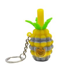 2.8 inch Pineapple Silicone smoking pipe with glass/ metal bowl creative keychain Silicone smoking pipe Hand Pipes Tobacco Pyrex Colourful