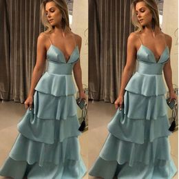 2019 New Arrival Tiered Prom Dresses Long Floor Length Sexy Spaghetti Straps Sleeveless Inexpensive Evening Party Gowns Custom Made