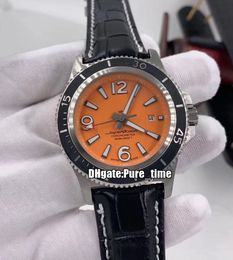 Cheap New Super Ocean A17366D71O1S1 Orange Dial Automatic Mens Watch Steel Case Black Leather Strap High Quality Gents Watches Pure_Time