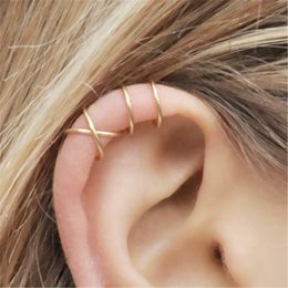 Charm Cartilage Earring Rose Gold Plated Double Ear Cuff Earrings Gifts for Friends Criss Cross Ear Cuff