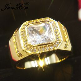 Vintage Gold Colour Big Wedding Rings For Men Luxury Square Diamond Ring Fashion Geometric Jewellery Wedding Bands