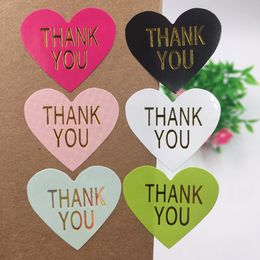 100PCS/Lot 3*2.5cm Thermoprinting Gold "THANK YOU" heart-shaped design Stickers Golden text Sticker Labels