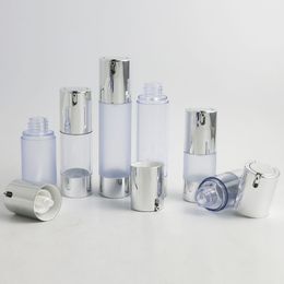 10 x 15ml 30ml 50ml Empty Transparent Frost Airless Pump Cosmetic Bottles Sliver Cap Lotion Cream Bottles Vacuum Toiletries