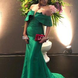Satin Off Shoulder Mermaid Emerald Green Evening Dress 2019 Robe Soiree vestidos de fiesta de noche largos elegantes